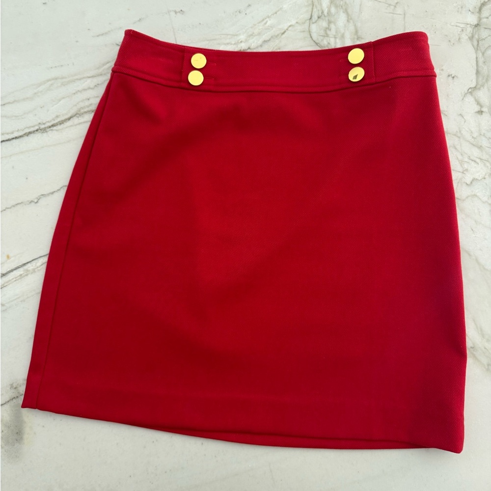 LOFT Red Mini Skirt with gold Button Details Christmas Valentine’s Day